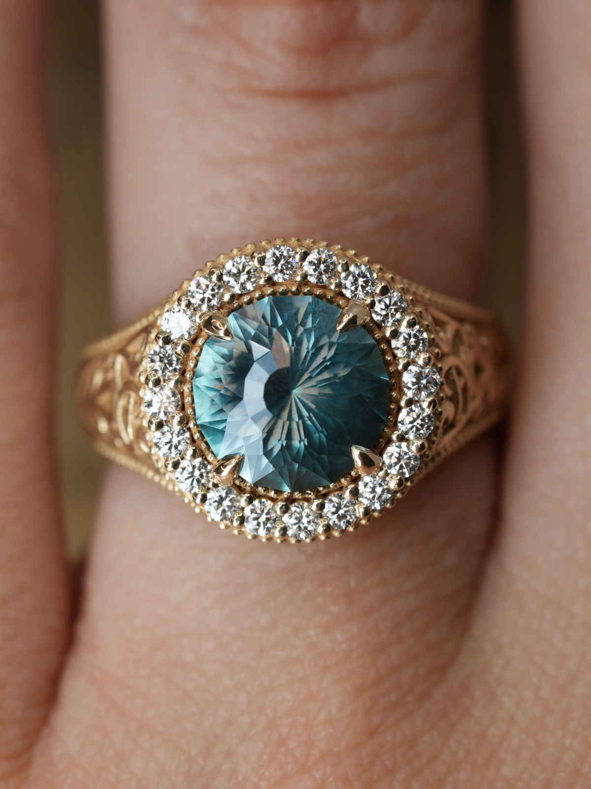Blue sapphire and diamond engagement ring by Westlake Goldsmiths